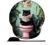 Tapis De Souris avec Repose Poignet en Gel Chat noir assis sur les toilettes et lisant le journal Ergonomique Confort avec Repose-Poignet Gaming Mouse Pad pour Ordinateur et Ordinateur Portable