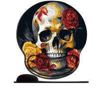 Tapis de souris avec repose-poignet en gel, mignon, ergonomique, repose-poignet pour ordinateur portable, ordinateur, maison, bureau, travail, jeux vidéo, motif tête de mort et rose (3)