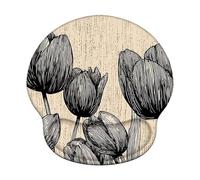Tapis de Souris avec Repose-Poignet Ergonomique - Mousepad en Mousse à Mémoire de Forme, Base Antidérapante, Soulagement de Douleur, Tapis de Souris pour Bureau, Noir & Tulipe (226x251mm) WT#493