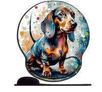 Tapis de souris avec repose-poignet - Motif teckel (4) - Joli tapis de souris ergonomique en gel de silicone confortable pour ordinateur, maison, bureau, jeu