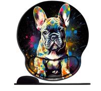 Tapis de souris avec repose-poignet - Tapis de souris de jeu avec repose-poignet - Motif bouledogue français bébé rose (4) - Tapis de souris ergonomique en gel de silicone confortable pour ordinateur,