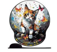 Tapis de souris avec repose-poignet - Tapis de souris de jeu - Motif chaton saute pour attraper un papillon (1) - Joli tapis de souris ergonomique en gel de silicone confortable pour ordinateur,