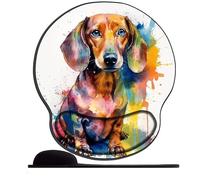 Tapis de souris avec repose-poignet - Tapis de souris de jeu motif teckel aquarelle (19) mignon et ergonomique en gel de silicone confortable pour ordinateur, maison, bureau, travail