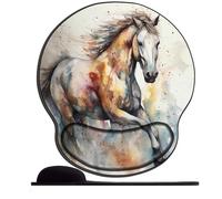 Tapis de souris avec support de poignet confortable en gel de silicone motif cheval dansant aquarelle (4) Tapis de souris de jeu avec coussin de poignet antidérapant ergonomique pour le travail sur