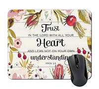 Tapis de souris avec versets de la Bible chrétienne, citations et proverbes 3-5, tapis de souris Trust in The Lord with All Your Heart Tapis de souris vintage Motif floral en bois 30 x 24,9 cm