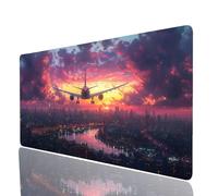 Tapis de Souris Avion Imperméable Tapis Souris XXL 80x40x0.3cm, Gaming Mouse Pad Ville Cousez Les Bords Base en Caoutchouc Antidérapante, Mouse Pad pour Ordinateur Portable Clavier Gamer JXL-2456