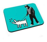Tapis de souris Banksy chien keith harring graff street art bleu Bleu G