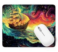 Tapis de Souris Bateau, 22 x 18 cm Tapis de Souris Gamer Mousepad, ase en Caoutchouc Imperméable et Antidérapante, Carré Océan Mouse Pad avec Bords Surpiqués, pour Noël Décoration Cadeaux p1j-304