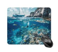 Tapis De Souris Bateaux Poissons Animaux Plongeurs Tapis De Souris Carré Glissement Facile Tapis Souris, pour Maison, Jeux, 25x30cm