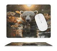 Tapis de souris Bear Crossing The River - Protection de bureau en cuir synthétique antidérapant - Imperméable - Pour ordinateur portable - 20,3 x 25,4 cm