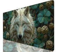 Tapis de Souris Beige Tapis de Souris XXL 700 x 400 mm, Mouse Pad Loup avec Base Anti-Dérapage, Design Durable et Imperméable, Améliore la précision et la Vitesse, Accessoire Bureau pour Gamer K0-486