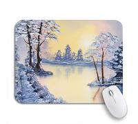 Tapis De Souris Belle Peinture d'un Lac Et D'Arbres Pendant Les Hivers Froids Tapis De Souris Carré Résistant À Usure Tapis Souris, pour Maison, Jeux, 25 x 30cm