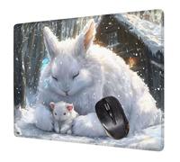 Tapis de Souris Blanc 240x200x3mm Lapin Tapis Souris, Base en Caoutchouc Antidérapante sous Main Bureau, Lavable, Portable Mouse Pad pour Travail, Gamer, Ordinateur, PC Accessoire Bureau H0-511