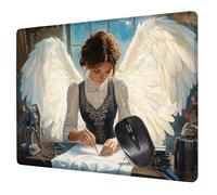 Tapis de Souris Blanc 340x280x3mm Ange Tapis Souris, Base en Caoutchouc Antidérapante sous Main Bureau, Lavable, Portable Mouse Pad pour Travail, Gamer, Ordinateur, PC Accessoire Bureau H0-337