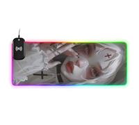 Tapis de souris blanc Evil Nun avec chargement filaire et lumineux pour grand bureau 90,9 x 40,9 cm