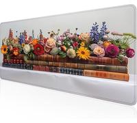 Tapis De Souris Blanc,Sous Main Bureau Grappes Fleurs Tapis De Souris XXL Gaming 1000x400x3mm Protege Bureau Base AntidéRapante,Durable ImperméAble Tissu Texturé Microtissu AméLiore PréCision Y1-715