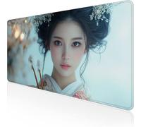 Tapis de Souris Blanc Tapis de Souris Gamer 800x300x3mm Grand Sous Main Bureau femme Modèle, Base Antidérapante en Caoutchouc Mousepad, Imperméable Durable Mouse Pad pour PC Gamer & Deco Bureau D1-736