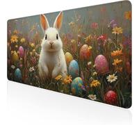 Tapis de Souris Blanc Tapis de Souris Gamer 800x400x3mm Grand Sous Main Bureau lapin Modèle, Base Antidérapante en Caoutchouc Mousepad, Imperméable Durable Mouse Pad pour PC Gamer & Deco Bureau D1-690