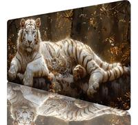 Tapis de Souris Blanc, Tapis de Souris XXL 600x300x3mm, Extended Sous Main Bureau avec Bords Cousus, Gaming Mouse Pad Améliore la Précision et Rapidité, pour Gamer, Ordinateur, PC Cadeau, Tigre 5-4159