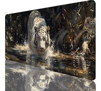 Tapis de Souris Blanc, Tapis de Souris XXL 600x300x3mm, Extended Sous Main Bureau avec Bords Cousus, Gaming Mouse Pad Améliore la Précision et Rapidité, pour Gamer, Ordinateur, PC Cadeau, Tigre C-6948