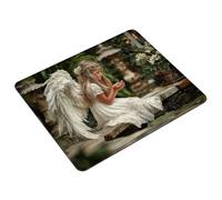 Tapis de Souris Blanc Tapis Souris Gaming Ange Mouse Pad avec Bords Cousus et Base en Caoutchouc Antidérapant, Petit Portable Mousepad pour Gamer, PC, Ordinateur Portable, Bureau 24 x 20 cm S0-1103
