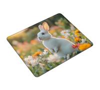 Tapis de Souris Blanc Tapis Souris Gaming Lapin Mouse Pad avec Bords Cousus et Base en Caoutchouc Antidérapant, Petit Portable Mousepad pour Gamer, PC, Ordinateur Portable, Bureau 26 x 21 cm S0-587