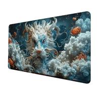 Tapis de Souris Blanc Tapis Souris XXL 1200 x 600mm, Imperméable Mousepad Dragon Motif Bords Cousus Conception Accessoire Bureau Base en Caoutchouc Antidérapant Surface pour Gamer, Bureau -hjw25069R