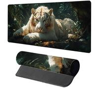 Tapis de Souris Blanc Tapis Souris XXL 1200x600x3mm, Gamer Mouse Pad Tigre avec Coutures sur Les Bords, Antidérapant Étanche Grand sous Main Bureau Gamer pour PC Gaming Accessoire, Cadeau C-9759