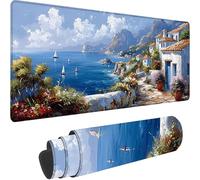 Tapis de Souris Bleu 1600x800x3 mm Grand Tapis de Souris XXL Gaming, Océan Mouse Pad à Bords Cousus, Base en Caoutchouc Antidérapante Sous Main Bureau pour Gamer, Ordinateur, PC, Decoration Maison 7-5
