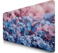 Tapis de Souris Bleu 600x400x3mm sous Main Bureau avec Base Anti-Dérapage Papillon Tapis de Souris Gamer Imperméable, Mouse Pad avec Coutures sur Les Bords, Antidérapant Accessoire Bureau F0-1087