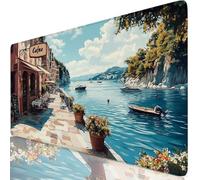 Tapis de Souris Bleu 800x300x3mm Sous Main Bureau avec Base Anti-Dérapage, Village Tapis de Souris Gamer Imperméable, Accessoire Bureau Antidérapant Surface Mouse Pad pour Maison, Ordinateur,PC Y8-713