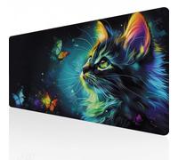 Tapis de Souris Bleu Gaming Tapis de Souris Chat, Grand Tapis de Souris XXL 600x300x3mm, Texturée Résistant à Usure Lavable,Tapis de Souris Caoutchouc antidérapant, pour Gamer et Bureau Maison Y5-60
