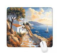 Tapis de Souris bleu,petite île Tapis de Souris Gamer 240x200x3mm Bords Cousus,Haute Précision et Vitesse avec Bords Cousus et Base en Caoutchouc Antidérapante Mouse Pad Femme,pour Bureau,Gaming J-663