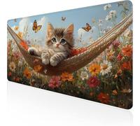 Tapis de Souris Bleu Tapis de Souris Gamer 1400x600x3mm Grand sous Main Bureau Chat Modèle, Base Antidérapante en Caoutchouc Mousepad, Imperméable Durable Mouse Pad pour PC Gamer & Deco Bureau D1-534