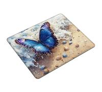 Tapis de Souris Bleu Tapis Souris Gaming Papillon Mouse Pad avec Bords Cousus et Base en Caoutchouc Antidérapant, Petit Portable Mousepad pour Gamer, PC, Ordinateur Portable, Bureau 29 x 24 cm S0-839