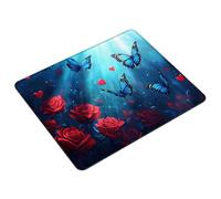 Tapis de Souris Bleu Tapis Souris Gaming Papillon Mouse Pad avec Bords Cousus et Base en Caoutchouc Antidérapant, Petit Portable Mousepad pour Gamer, PC, Ordinateur Portable, Bureau 24 x 20 cm S0-985
