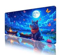 Tapis de Souris Bleu Tapis Souris Hippopotame Tapis de Souris XXL 800 x 300 x 3 mm,Grand sous Main Bureau avec Base en Caoutchouc Antidérapant Surface, Maison Bureau Decoration, Cadeau Femme H-258
