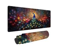 Tapis de Souris Bleu Tapis Souris XXL 1000 x 500 mm, sous Main Bureau Paon Mouse Pad avec Bords Cousus, Imperméable Base en Caoutchouc Antidérapant Surface pour Bureau, Études, Gaming -zjn25095H