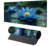 Tapis de Souris Bleu Tapis Souris XXL 600x300x3mm, Gamer Mouse Pad Fleur avec Coutures sur Les Bords, Antidérapant Étanche Grand sous Main Bureau Gamer pour PC Gaming Accessoire, Cadeau O-1979