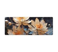 Tapis de souris bohème blanc lotus 30,5 x 80 cm de long avec base antidérapante pour jeux et bureau