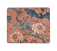 Tapis de souris botanique automnal, motif fleur de corail vintage et chauve-souris, bords cousus, tapis de souris en caoutchouc antidérapant, lavable, pour la maison, le bureau, l'ordinateur, les jeux
