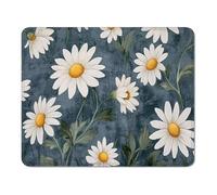Tapis de Souris Bureau Antidérapant, Petit Mouse Pad 24 x 20 cm en Caoutchouc, Surface Lisse pour Souris Optique et Laser, Lavable pour Travail, PC et Ordinateur Portable - Gris & Marguerite XS#385