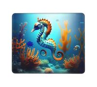 Tapis de souris carré 17,8 x 21,8 cm Motif hippocampe corail Base antidérapante en caoutchouc pour ordinateur portable Accessoires de bureau
