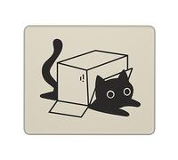 Tapis de souris carré amusant en forme de chat noir mignon pour souris sans fil pour petit ordinateur de bureau et ordinateur portable avec base en caoutchouc antidérapant, chat qui joue