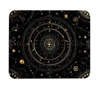 Tapis de souris carré, astrologie du zodiaque, étoiles dorées sur fond noir, tapis de souris lavable avec base en caoutchouc antidérapant, tapis de souris d'ordinateur pour souris sans fil, glisse