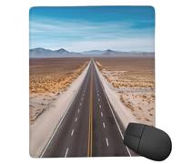 Tapis de souris carré avec base en caoutchouc antidérapant 17,8 x 22,9 cm avec bords cousus Autoroute route dans le désert pour souris sans fil, ordinateur, ordinateur portable, maison, bureau