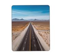 Tapis de souris carré avec base en caoutchouc antidérapant 20,1 x 24,1 cm avec bords cousus Autoroute route dans le désert pour souris sans fil, ordinateur, ordinateur portable, maison, bureau