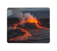 Tapis de souris carré avec base en caoutchouc antidérapant, 20,1 x 24,1 cm avec bords cousus Kilauea Volcano, tapis de souris de jeu pour souris sans fil, ordinateur, ordinateur portable, maison