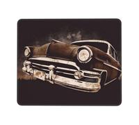 Tapis de souris carré avec base en caoutchouc antidérapant, 20,1 x 24,1 cm avec bords cousus voiture américaine en marron, tapis de souris de jeu pour souris sans fil, ordinateur, ordinateur portable