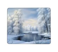 Tapis de souris carré avec base en caoutchouc antidérapant, 25,4 x 30,5 cm avec bords cousus Beau tapis de souris de jeu d'hiver pour souris sans fil, ordinateur, ordinateur portable, maison, bureau